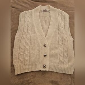 90s Vintage Cable Knit Women's White Sweater Vest